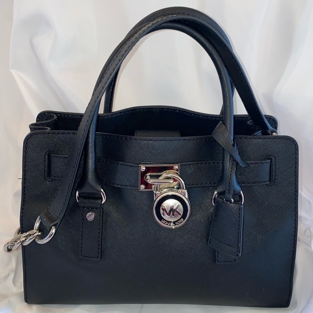 Michael Kors Hamilton Saffiano Black Leather Satchel w/Crossbody Shoulder Strap